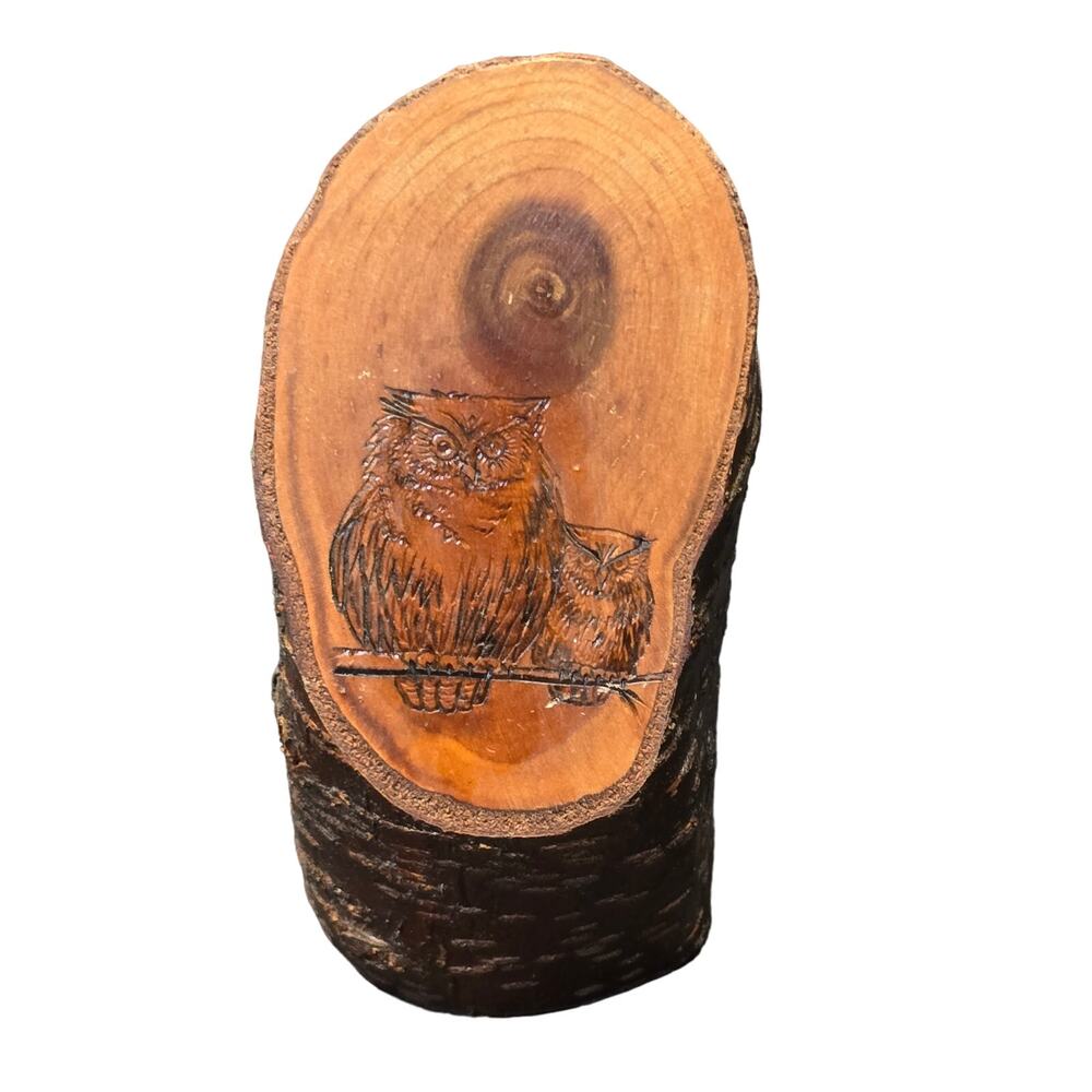 Rustic Oval Wood Plaque With Decoupage Owls On Limbs Decorative Home Decor